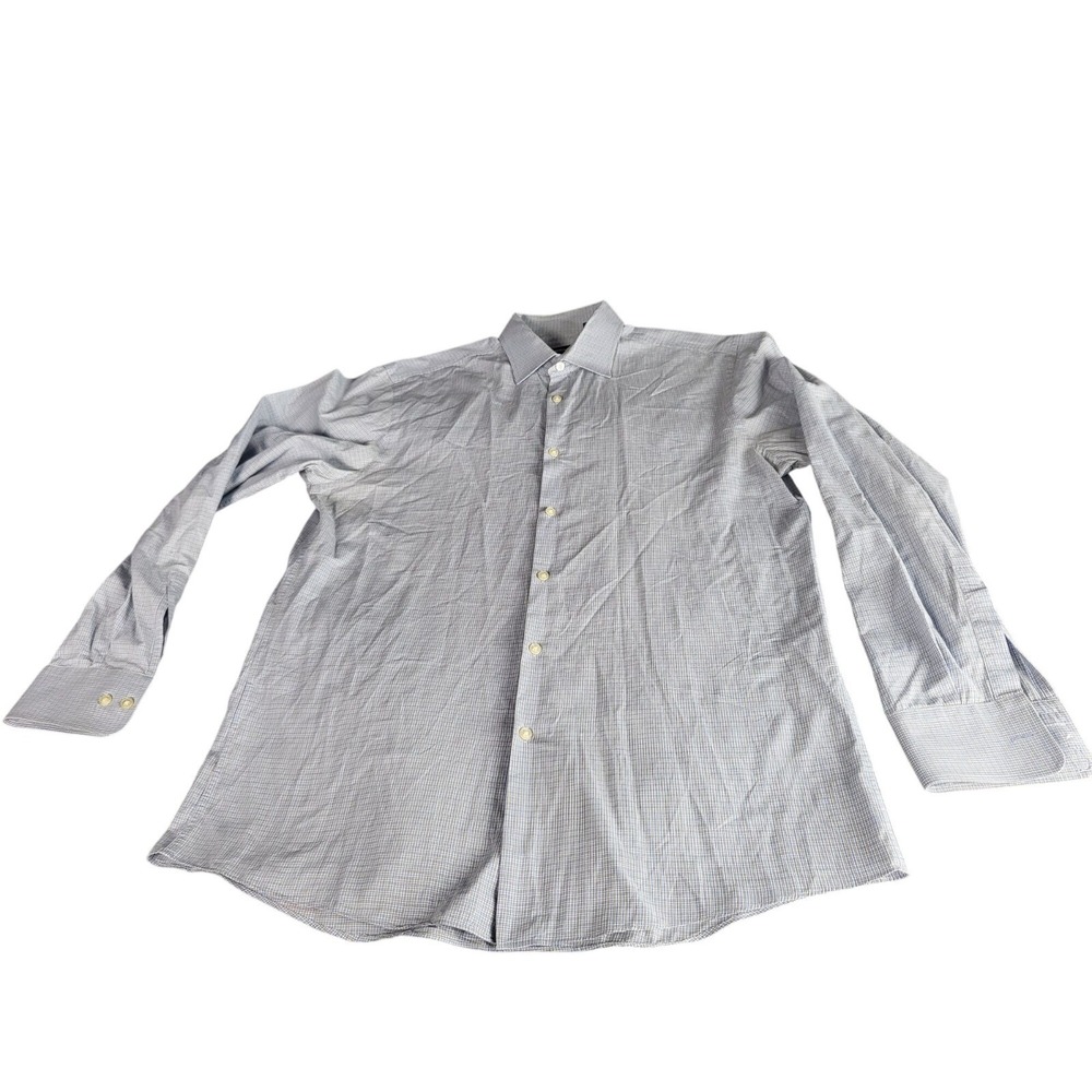 Hugo Boss Mens Size Large Sharp Fit Blue Striped Dress Shirt Formal Office Style